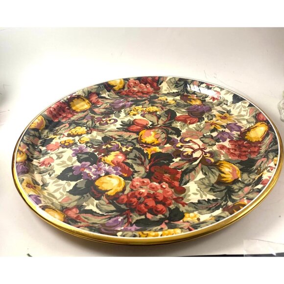Vintage Italian Floral Fruit Round Serving Tray Woven Wood Bottom - Picture 5 of 5